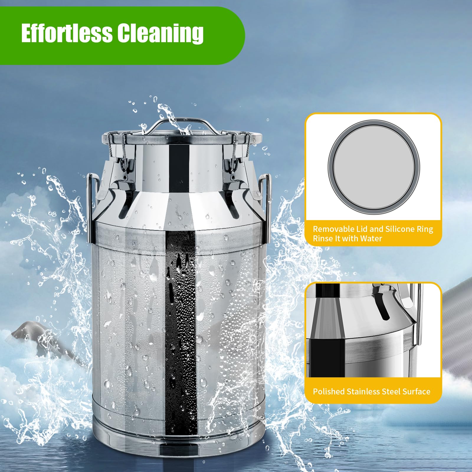 LOYALHEARTDY 60L/15.8 Gallon Stainless Steel Milk Can with Lid - Airtight Universal Metal Storage Jug for Liquids, Solids & Ice - Perfect for Kitchen, Restaurant, Camping & Farm Use