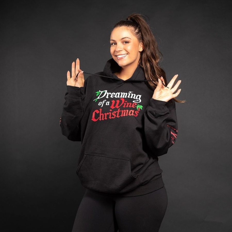 Women's Christmas Wine Hoodie - Cozy Black Pullover for Holiday Parties & Festive Gatherings