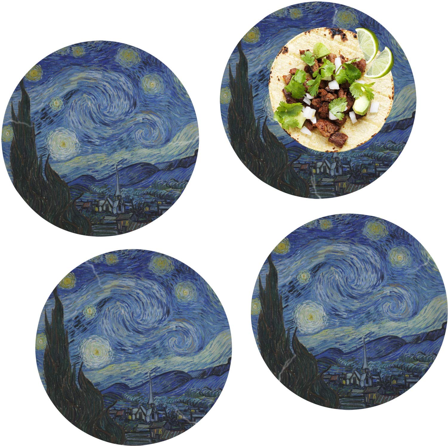 Starry Night by Van Gogh (1889) - Set of 4 10-Inch Glass Dinner Plates for Elegant Dining & Home Decor | Art Lover Gift, Kitchenware Collection