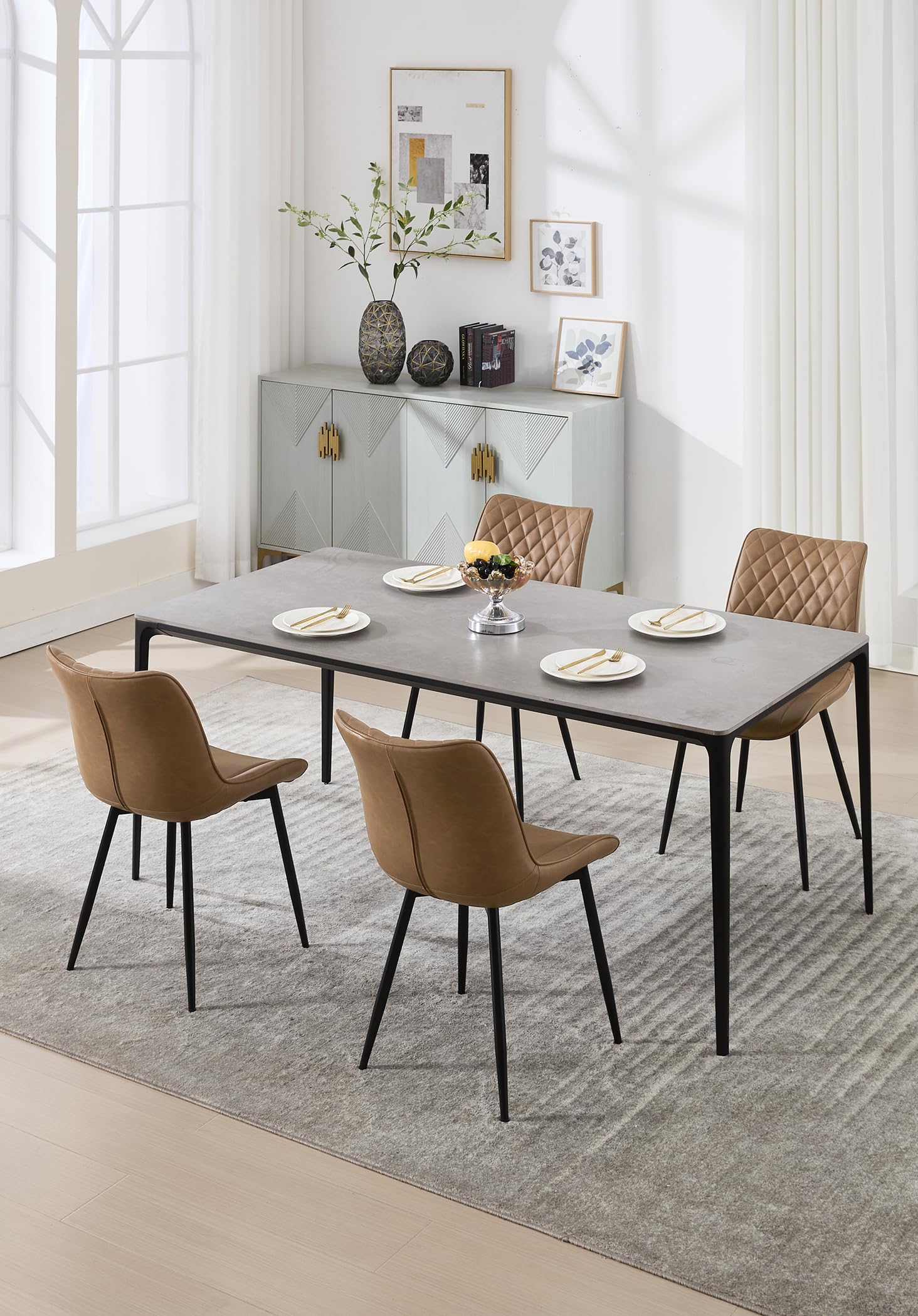 WOLTU 4-Piece Counter Height Dining Chairs Set - Light Brown Leatherette Upholstered Kitchen Bar Stools with Padded Seat & Backrest - Perfect for Breakfast Nook, Kitchen Island, and Home Bar Seating