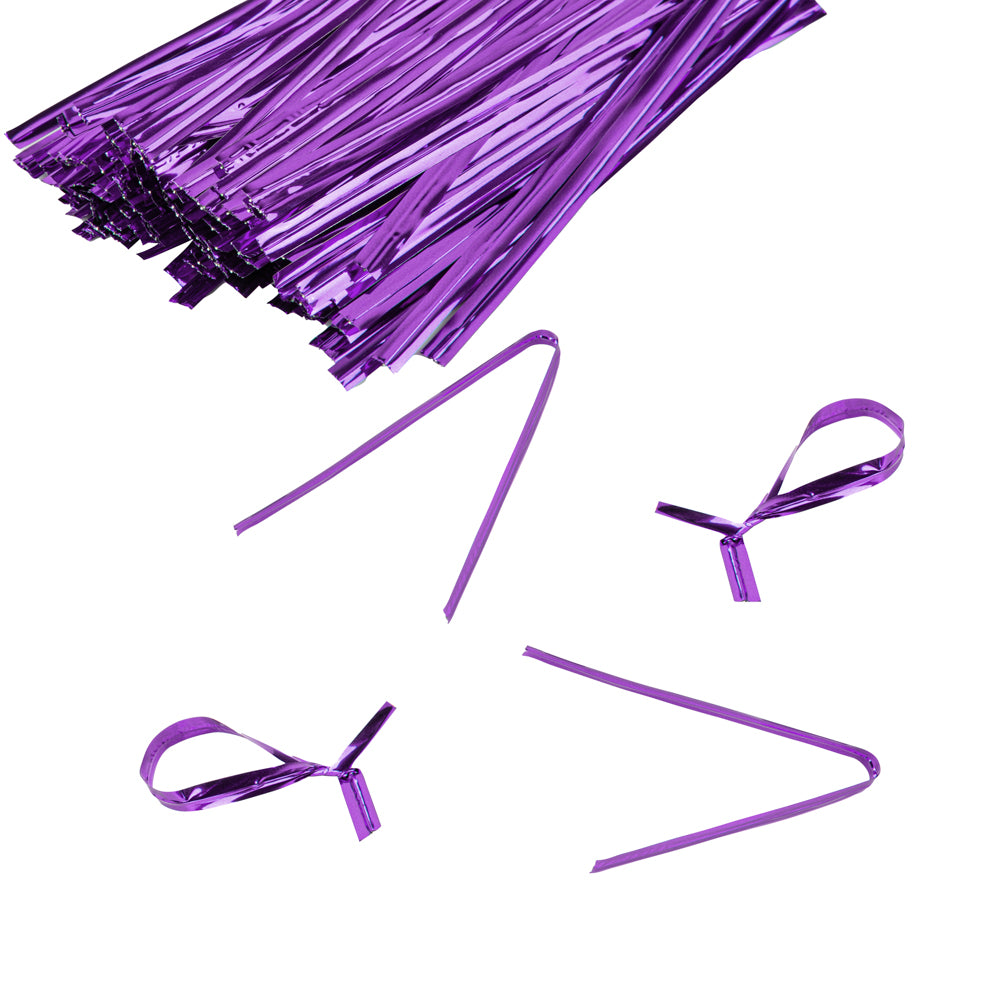 Purple Metallic Twist Ties for Bags - 500 Count Box | Reusable Bag Closures for Food Storage, Gift Wrapping & Organizing