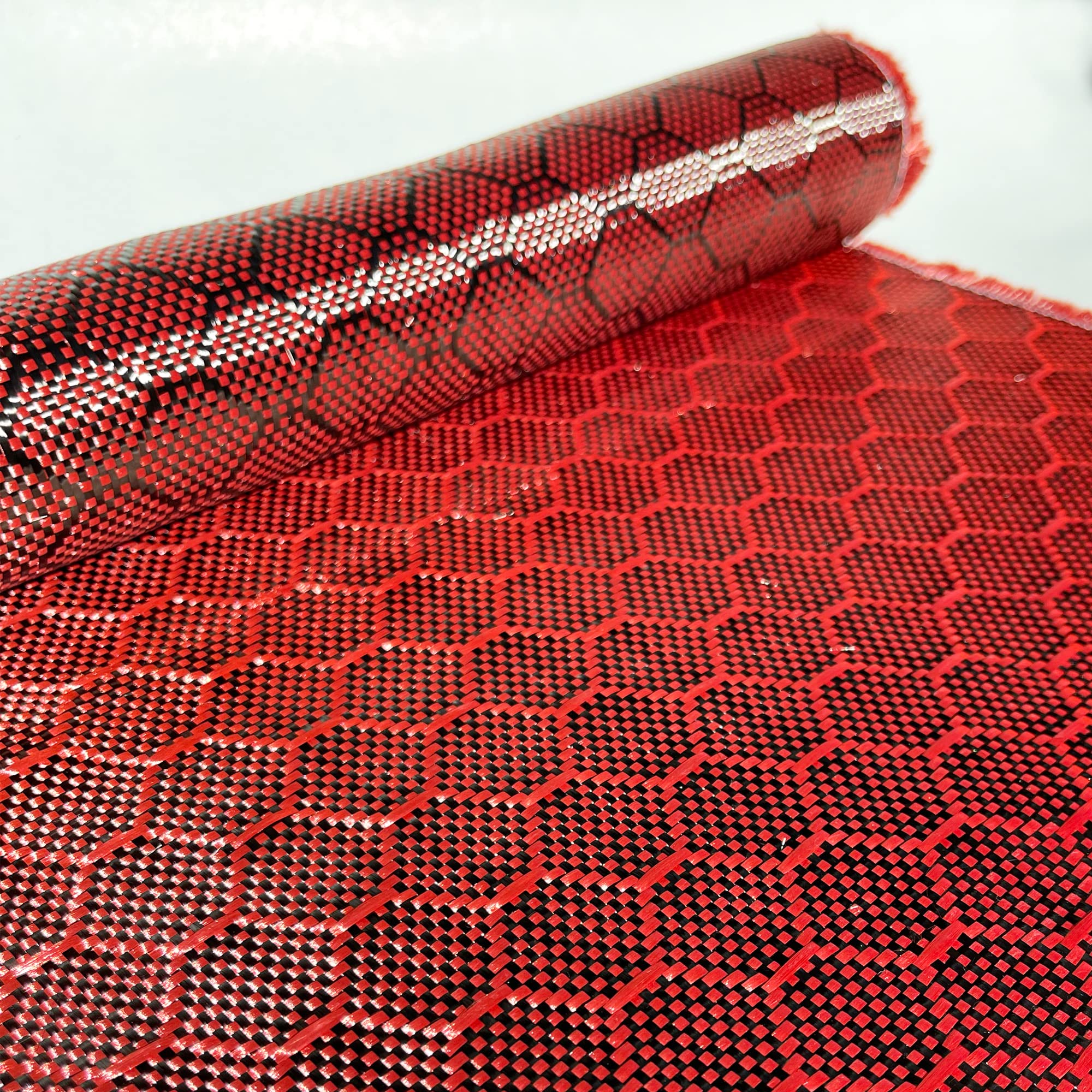 12 in Beehive Weave Carbon Fiber Aramid Fabric - Red 3K 240g/m² - High-Performance Carbon Fiber Cloth for Automotive Repair, Boat Restoration & DIY Projects (10 Ft Length, 12