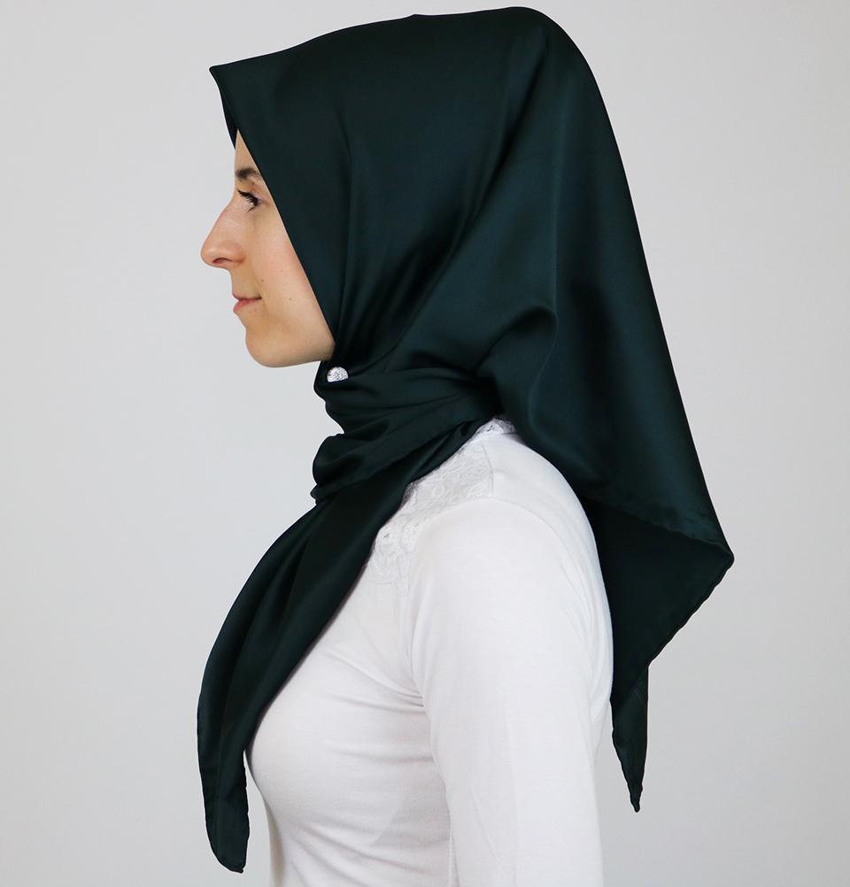 Aker Satin Square Hijab Scarf 6385 952 Dark Green - Soft Muslim Headscarf for Women, Breathable & Lightweight - Perfect for Daily Wear, Prayer, and Special Occasions