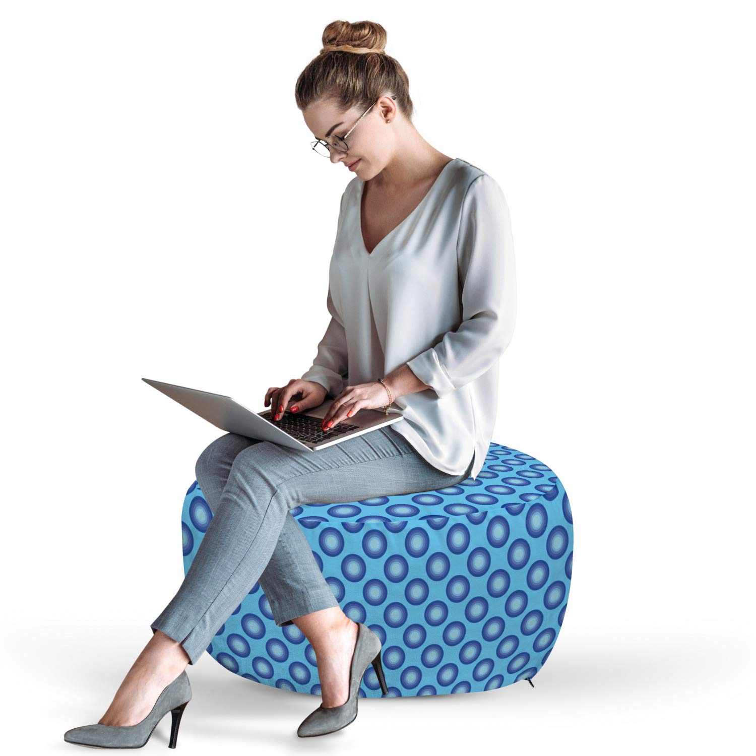 Ambesonne Abstract Geometric Pouf Cover with Zipper - Modern Round & Oval Disc Design, Soft Decorative Fabric Unstuffed Case 30