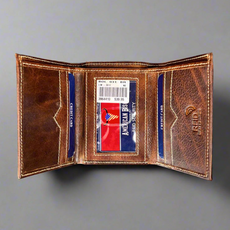 Slim Cow Leather Wallet for Men - RFID Blocking Trifold Design - Perfect for Everyday Use, Travel & Business