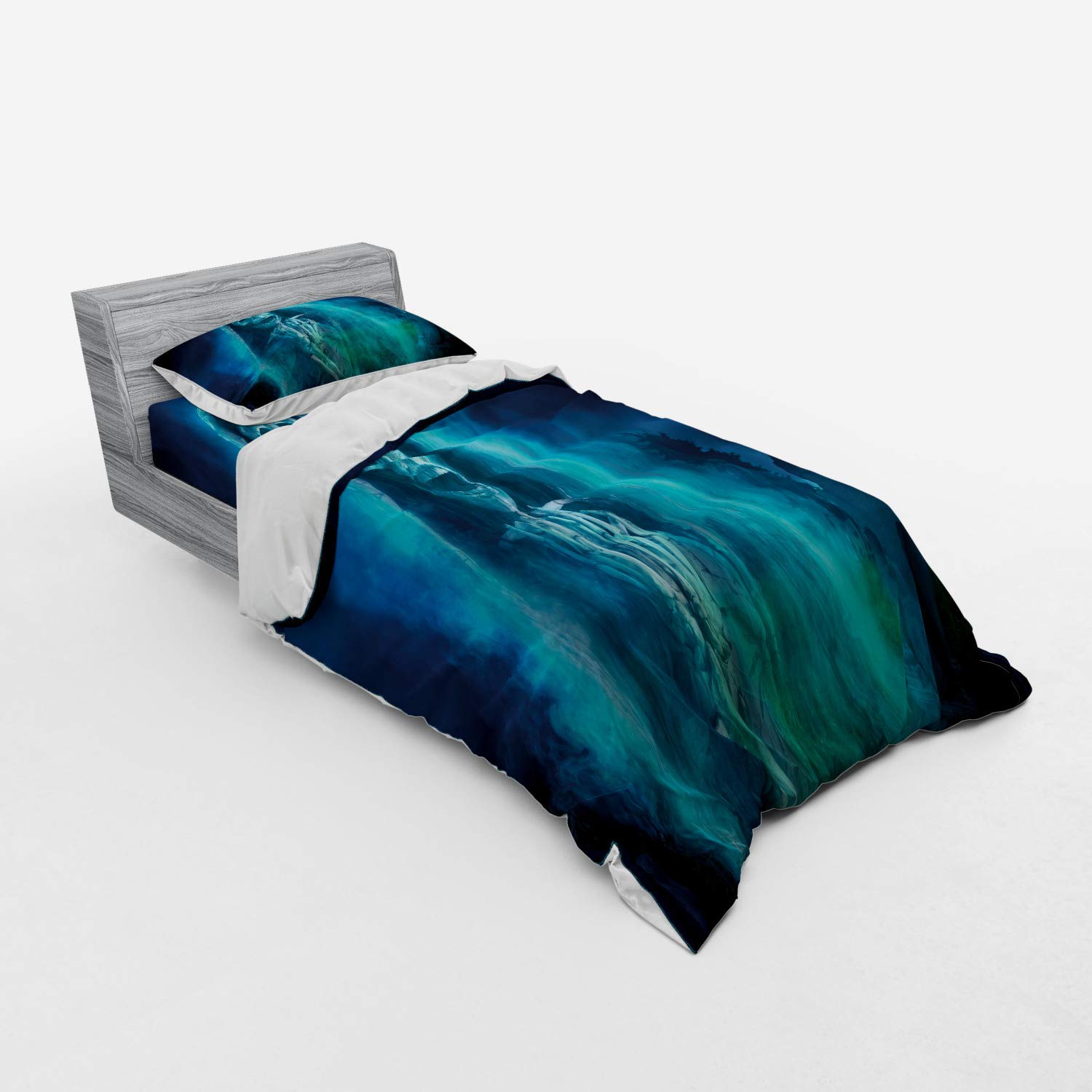 Ambesonne Halloween Bedding Set - Gothic Dark Ghost Skull Digital Print Duvet Cover 3-Piece Set with Pillow Sham & Fitted Sheet, Twin Size, Blue - Perfect for Spooky Bedroom Decor & Horror Theme Parties