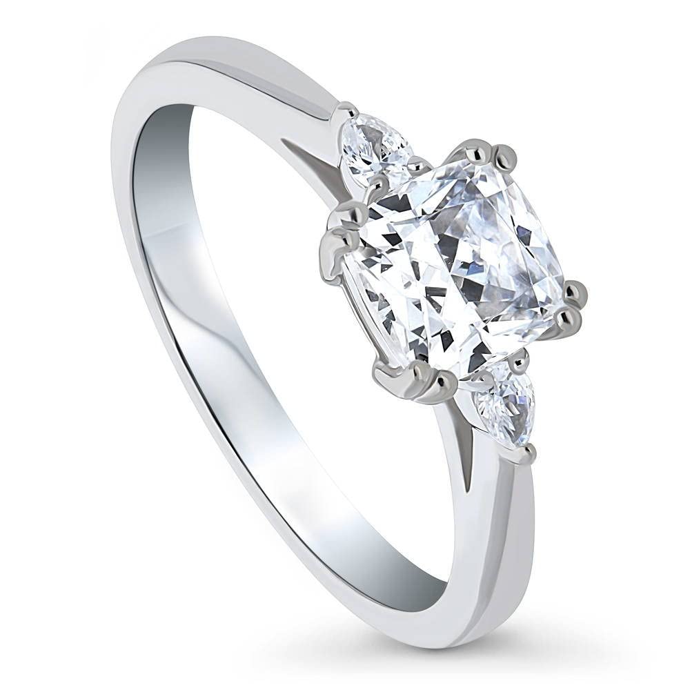 BERRICLE Sterling Silver 3-Stone Wedding & Engagement Ring - 1.25ct Cushion Cut Cubic Zirconia CZ Promise Ring for Women - Rhodium Plated Size 4-10 - Perfect for Proposals, Anniversaries & Special Occasions