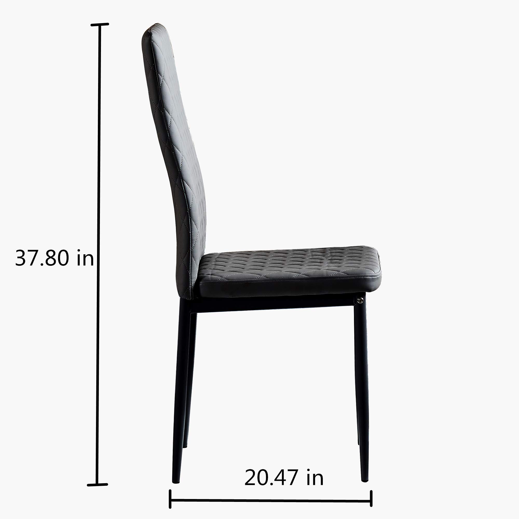 6 Modern Leather Dining Chairs Set with Upholstered Cushion & High Back - Powder Coated Metal Legs, Rhombus Pattern Seats for Home, Kitchen, Living Room & Bedroom (Black) | Perfect for Family Dinners, Entertaining Guests & Stylish Home Decor