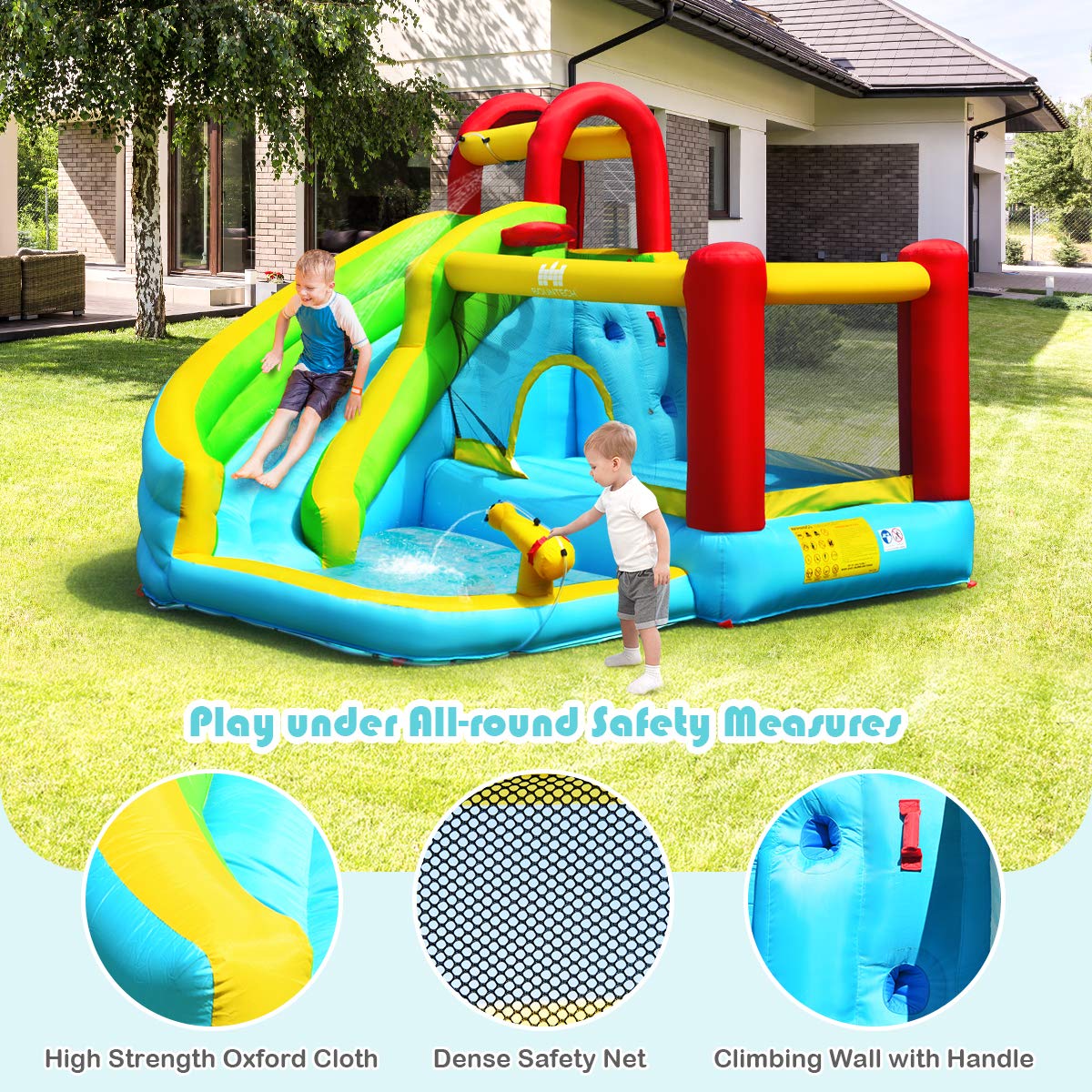 BOUNTECH Inflatable Bounce House Water Slide with 480W Blower, Splash Pool & Water Cannon - Outdoor Bouncy Castle for Kids, Boys & Girls - Perfect for Backyard Parties, Summer Fun, Birthday Gifts & Outdoor Play