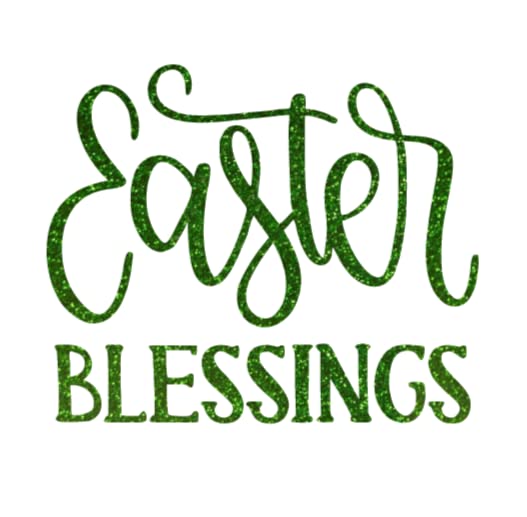 Easter Blessings Iron On Decal - Heat Transfer Vinyl Patch for DIY Easter Shirts & Crafts (Grass Green Glitter) | Perfect for Easter Gifts, Party Decor & Holiday Apparel Customization