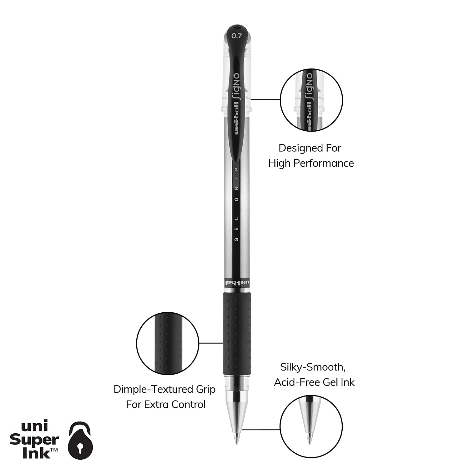 uni-ball Signo 65450 Gel Pen - Medium Point Black Ink (12-Pack) - Smooth Writing for Office, School & Note Taking