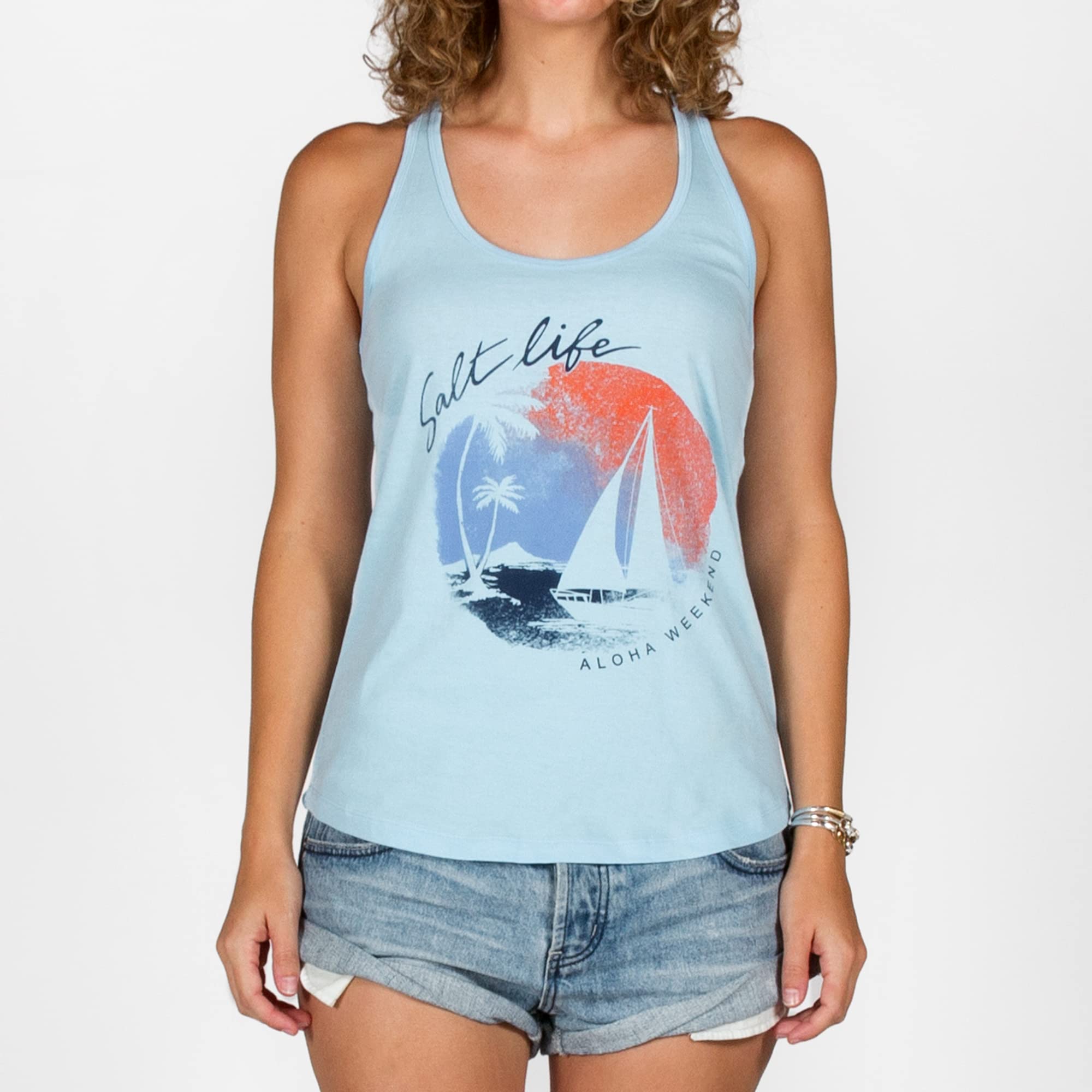 Salt Life Women's Sailboat Island Racerback Tank Top - Breathable Quick-Dry Activewear for Beach, Yoga & Summer Outdoor Activities