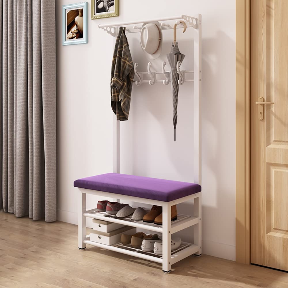 3-in-1 Freestanding Coat Rack with Bench & 10 Hooks - Metal Hall Tree Shoe Storage Organizer for Entryway, Bedroom, Closet (80x33x172cm, Easy Assembly) - Perfect for Small Spaces & Home Organization