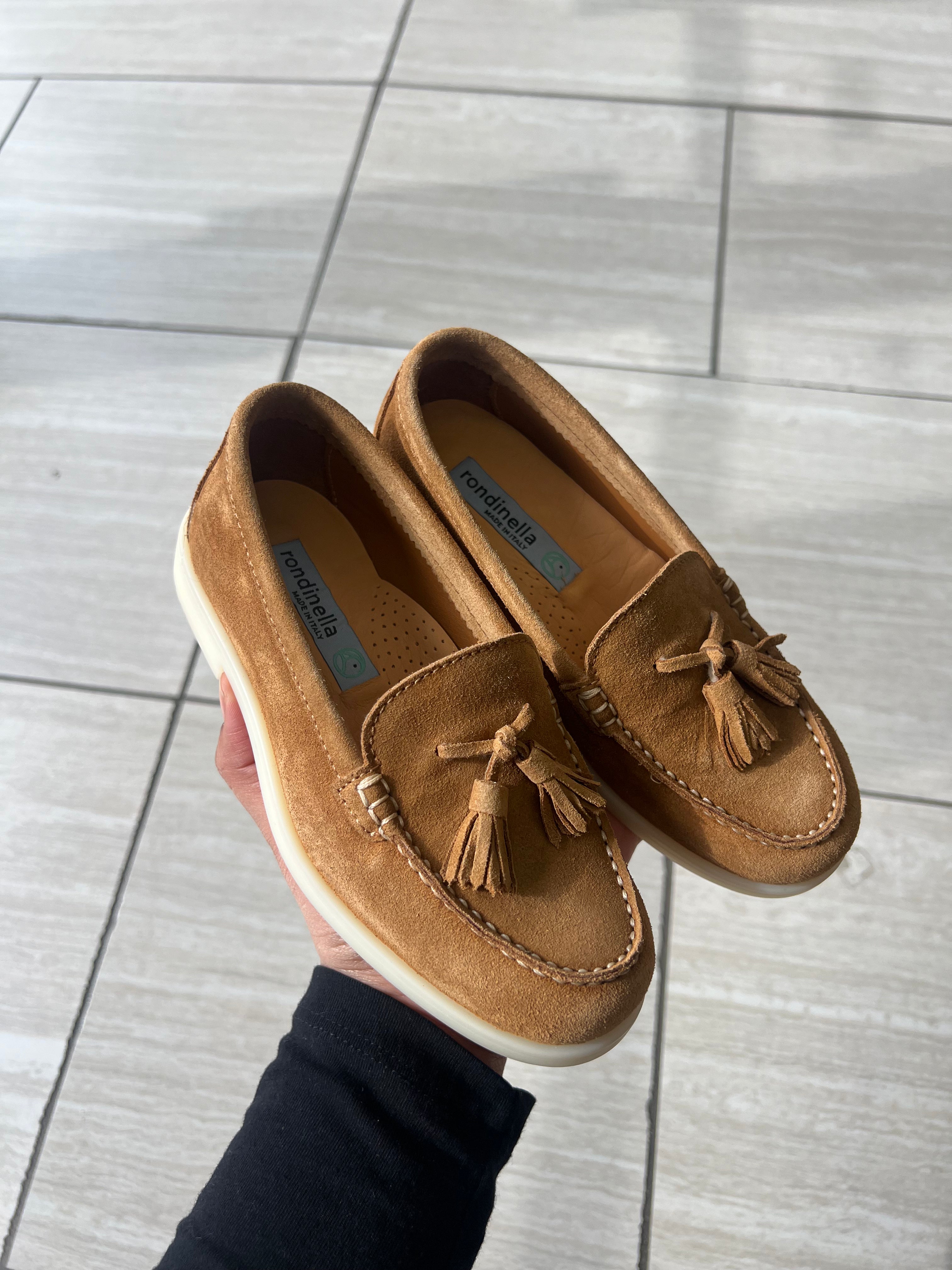 Rondinella Cognac Suede Tassel Loafers for Women - Comfortable Slip-On Shoes for Office, Casual & Dressy Outfits
