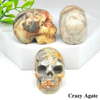 2 Pack Skull Statue - Natural Stone Healing Crystal Hand Carved Home Decor, Wicca Energy Chakra Healing Gem Figurine - Perfect for Meditation, Altar Display & Spiritual Gift Giving