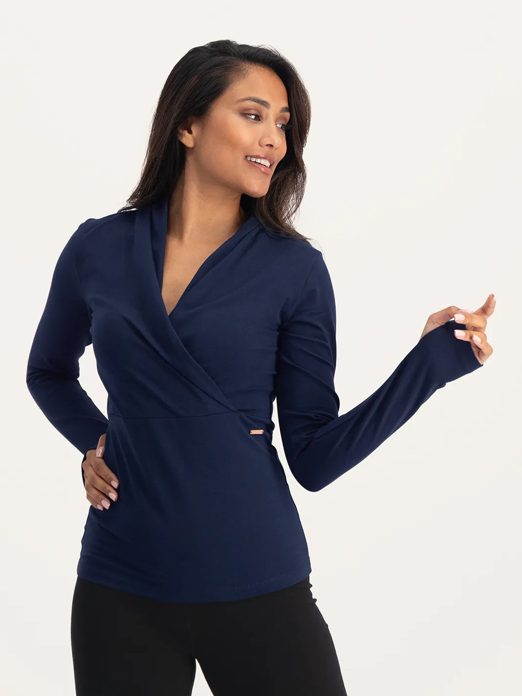 Urban Goddess Ishtar Long Sleeve Yoga Top for Women - Midnight Blue - Perfect for Yoga, Pilates & Gym Workouts