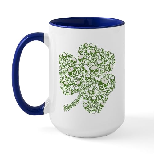 White/Navy Inside - Shamrock Skull St Patricks Day Large Mug