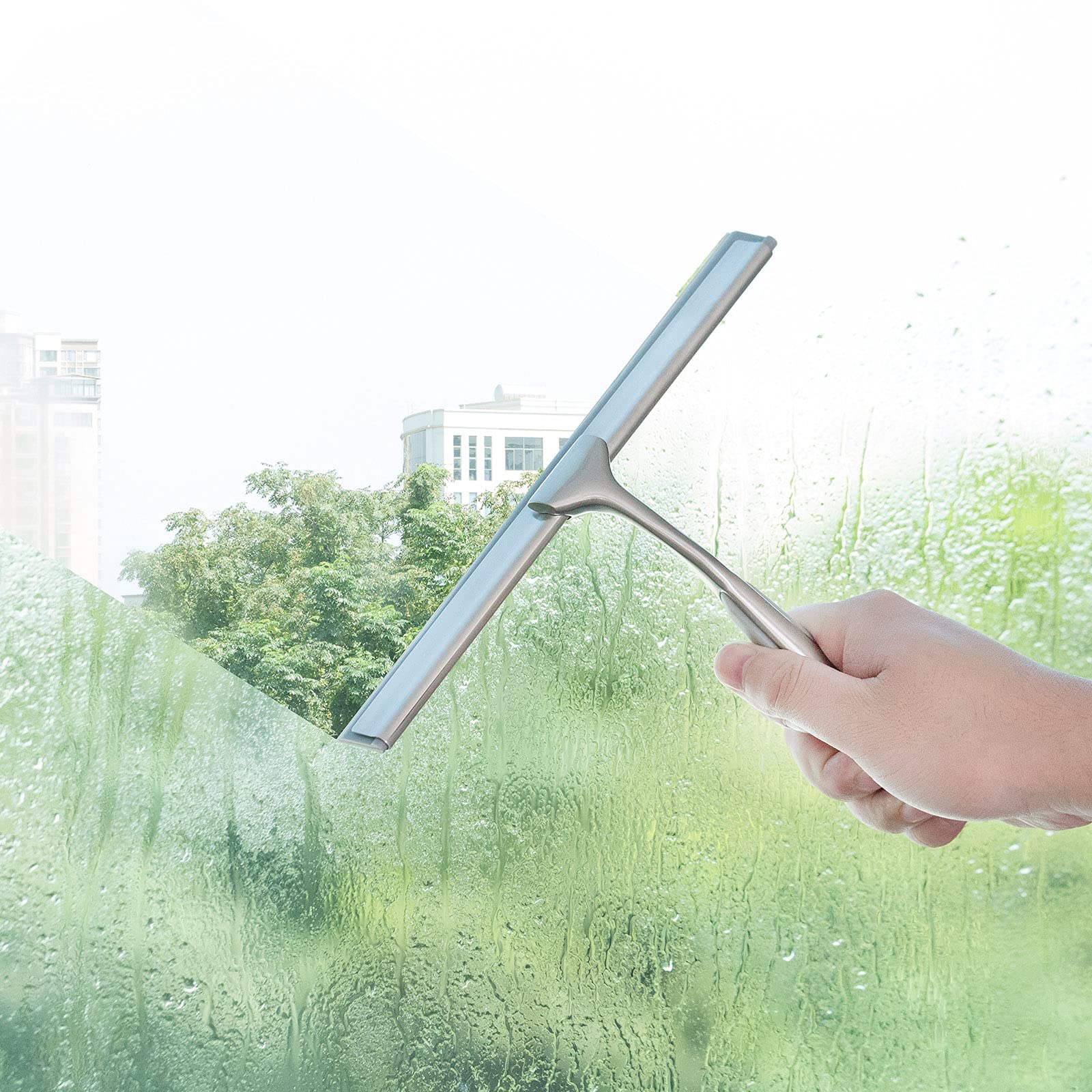 10 Inch Stainless Steel Shower Squeegee for Bathroom Doors, Windows, Kitchen, Mirrors & Car Glass - Perfect for Streak-Free Cleaning in Showers, Kitchens and Vehicles