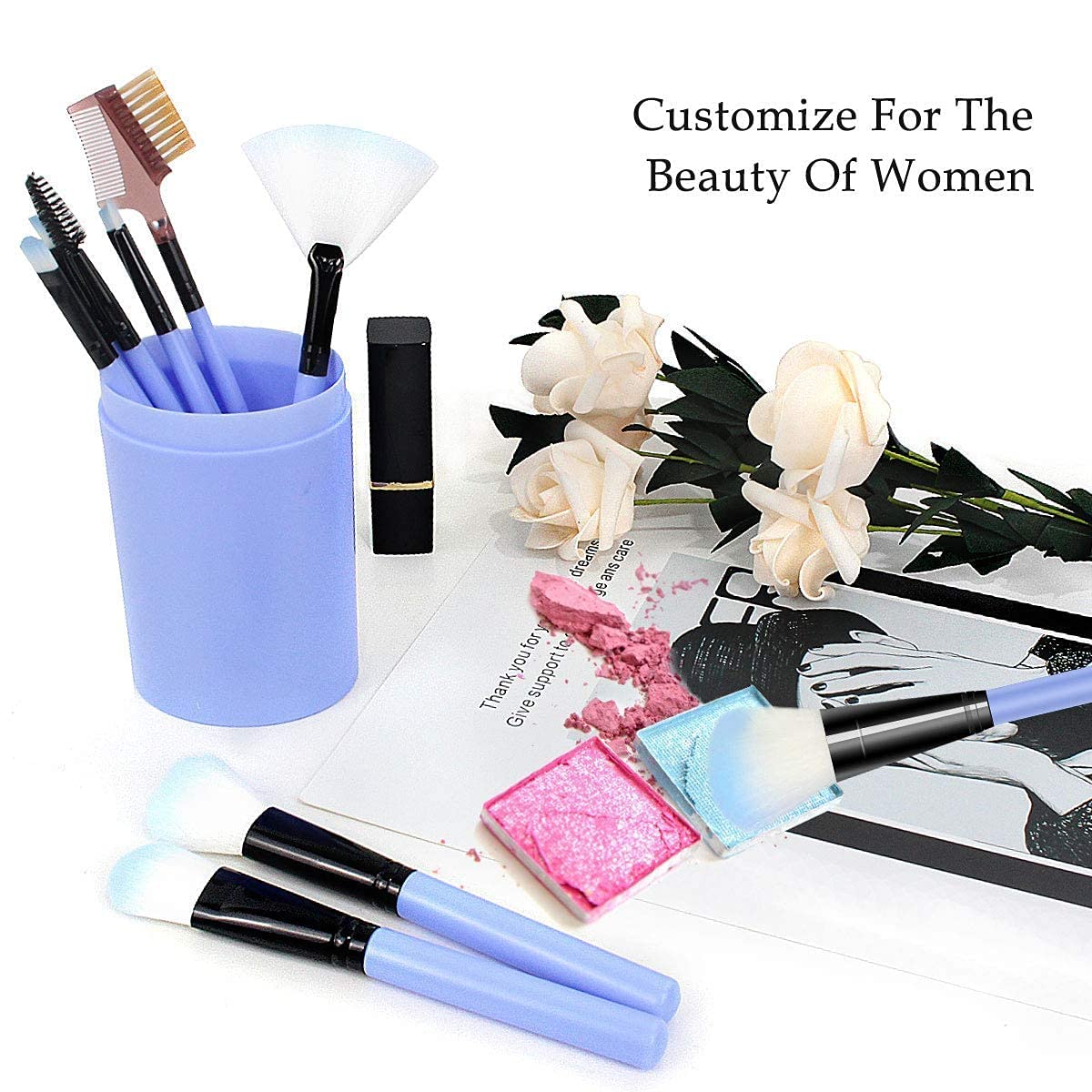 **SUNISA 12-Piece Blue Soft Synthetic Bristle Makeup Brush Set with Plastic Storage Case – Perfect for Professional & Everyday Makeup Application**