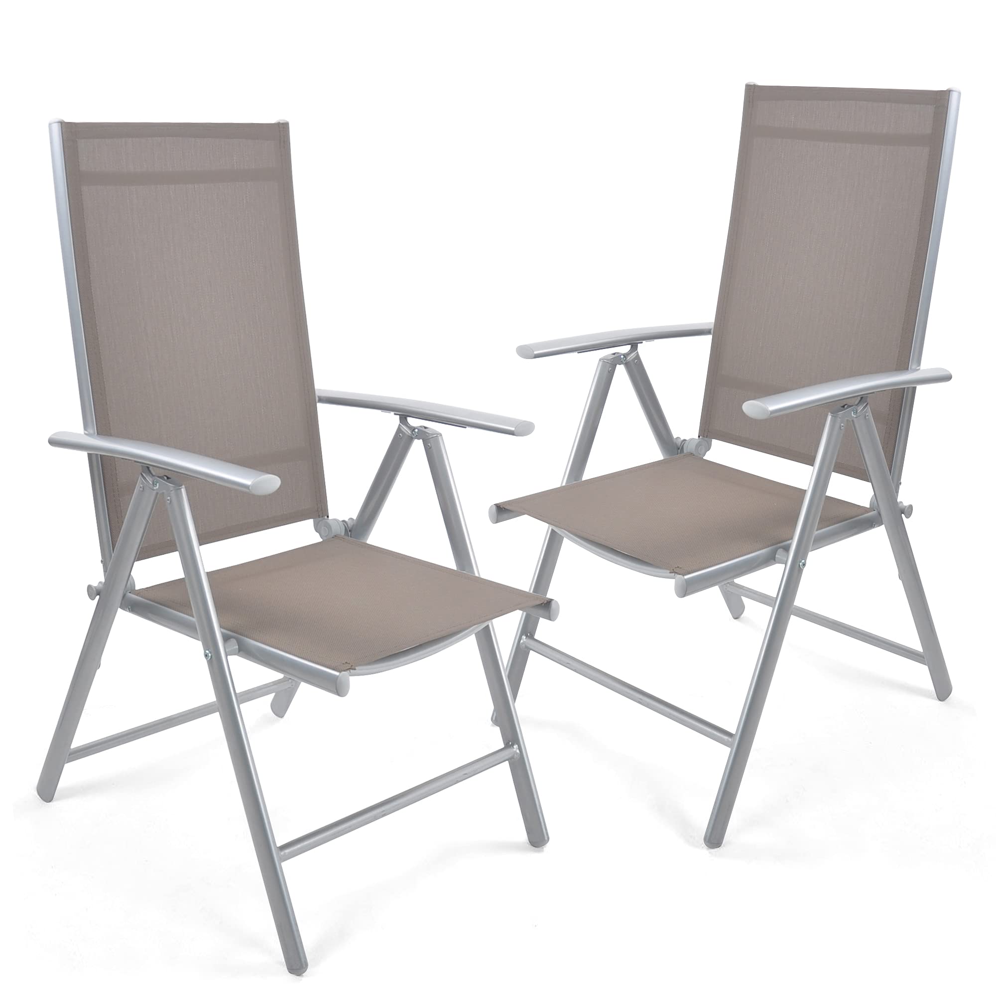 TRY & DO Set of 2 Patio Sling Chairs - Aluminum Frame Folding Lawn Chairs with Armrest & Adjustable High Backrest - Portable Outdoor Chairs for Camping, Dining, Pool, Beach, Garden - Perfect for Backyard Relaxation and Outdoor Gatherings