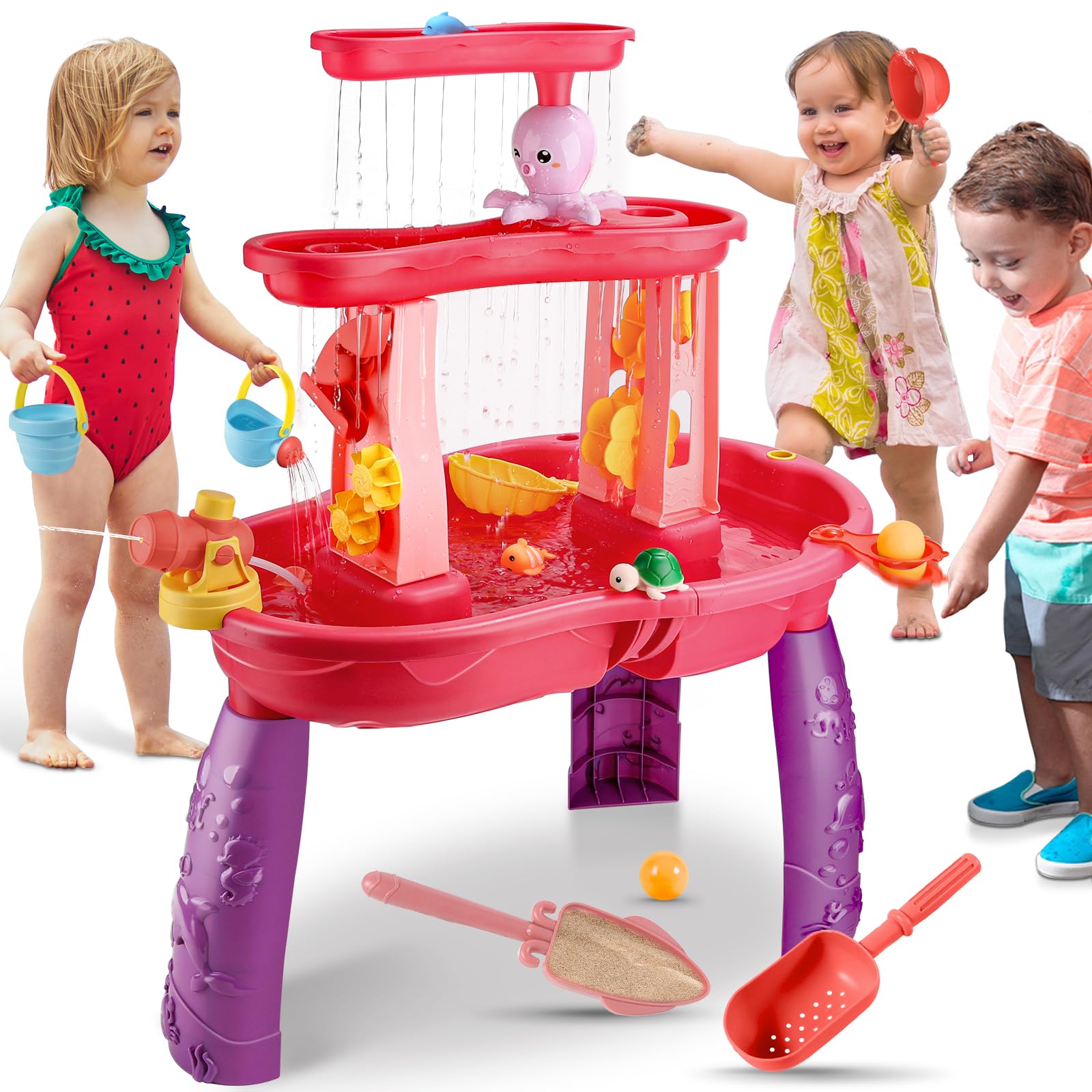 Best Water Table for Toddlers 1-5 Years - Outdoor Kids Sensory Play Table with Sand & Water - Summer Beach Toys, Sandbox Activity Center for Boys & Girls - Perfect for Backyard, Patio & Outdoor Play (Pink)