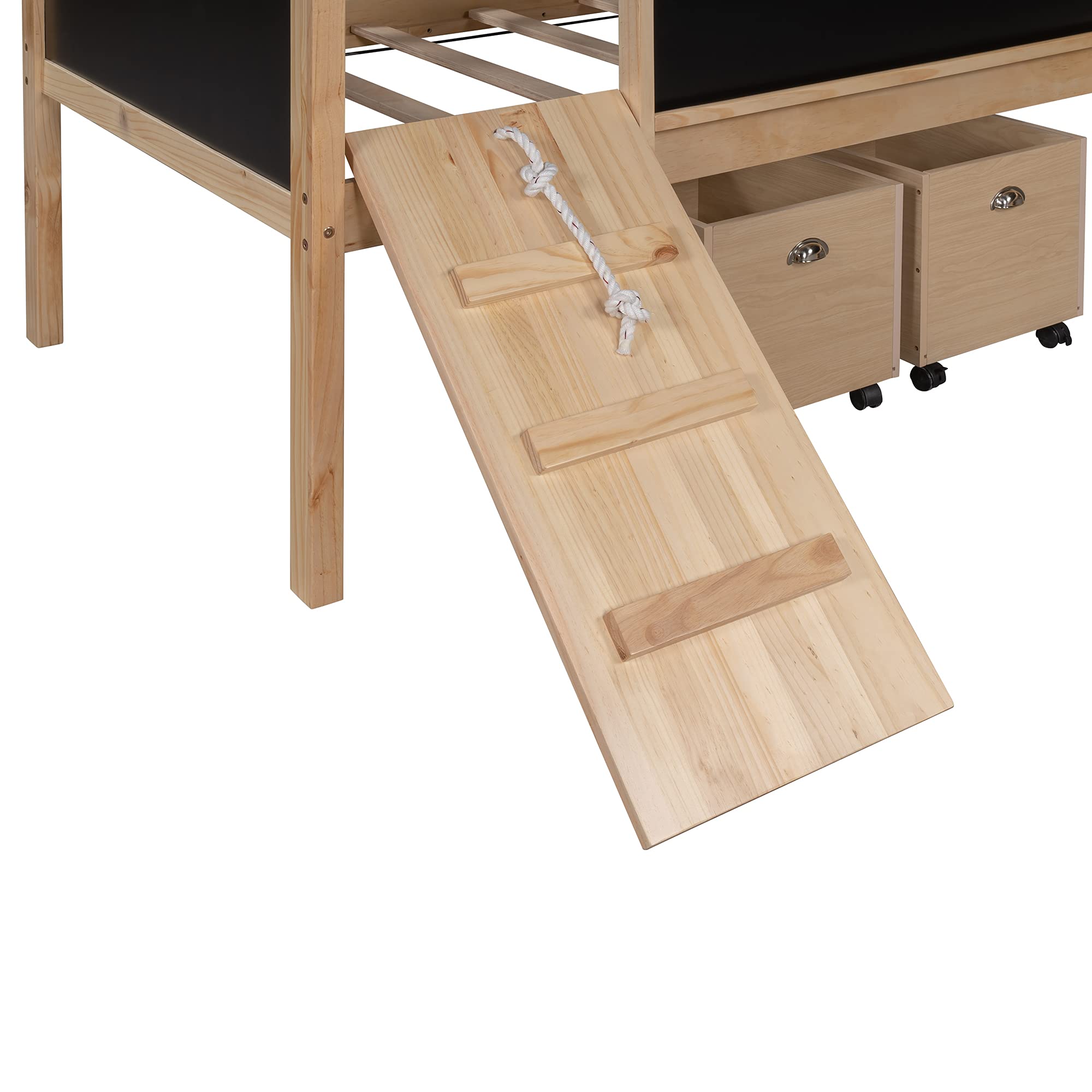 Merax Wooden Loft Bed with Storage, Climbing Ladder & Slide - Kids Play & Study Bed with Double-Sided Chalkboard - Space-Saving Twin Bed for Small Rooms - Perfect for Playrooms, Bedrooms & Homeschooling