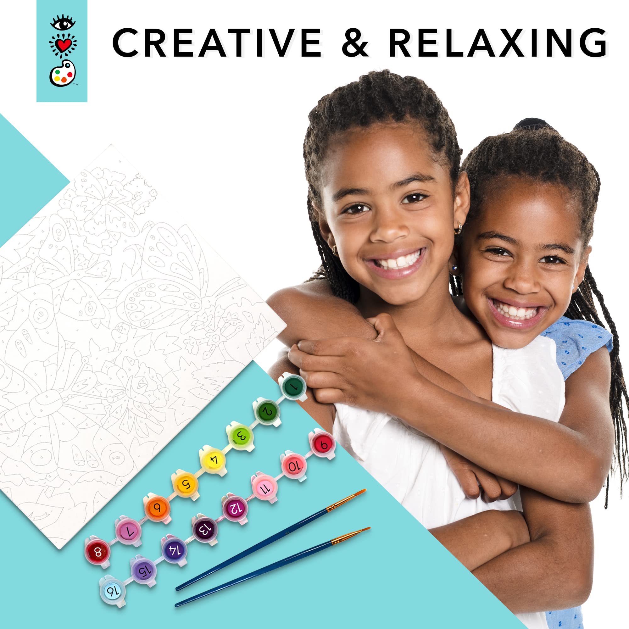 Bright Stripes Paint by Numbers Kit for Kids - Easy DIY Painting Canvas with Frame | Butterflies & Flowers Art Set for Children | Perfect for Birthday Gifts, Classroom Activities & Creative Play