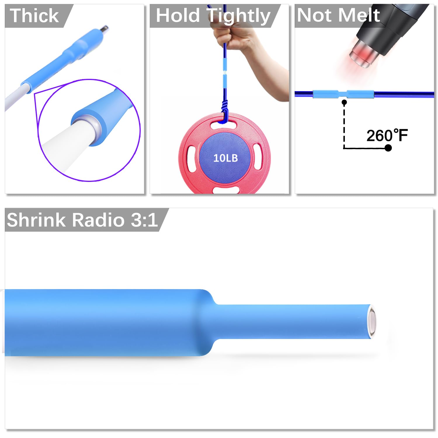 1/2 Inch Waterproof Heat Shrink Tubing - 3:1 Marine Heat Shrink Tube with Adhesive Lined, 10 Feet Blue Wire Shrink Wrap for Electrical Wiring - Perfect for Boat, Automotive & DIY Electronics Protection