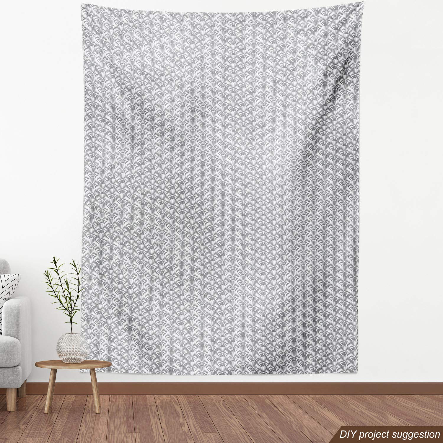 Ambesonne Abstract Grey White Fabric by The Yard - Modernist Circular Lines Scale Pattern for Upholstery, Curtains & Home Decor | 10 Yards of Decorative Textile for Living Room, Bedroom & DIY Projects
