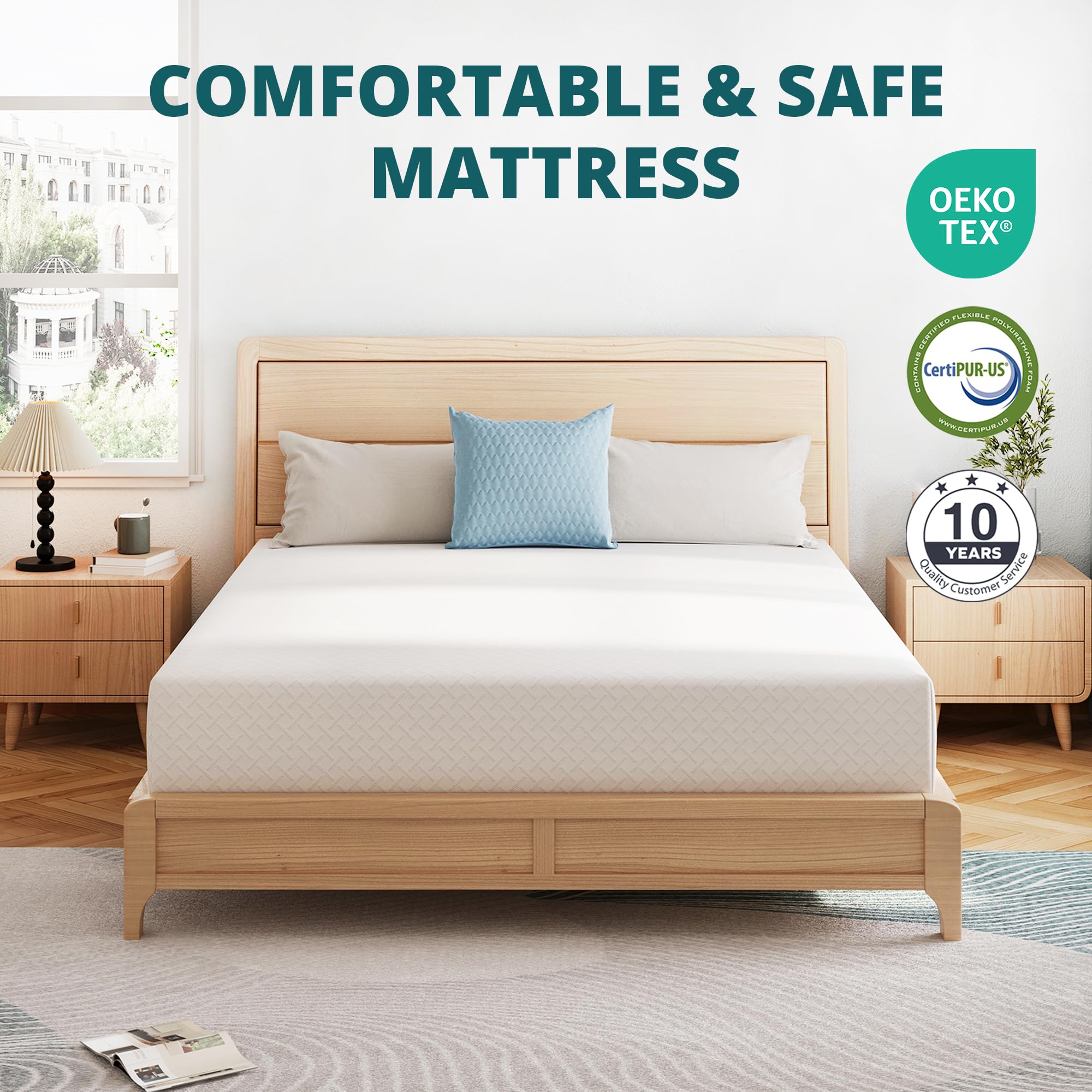 12 Inch Queen Memory Foam Mattress with Green Tea Infusion - CertiPUR-US Certified Medium Firm Mattress in a Box (60