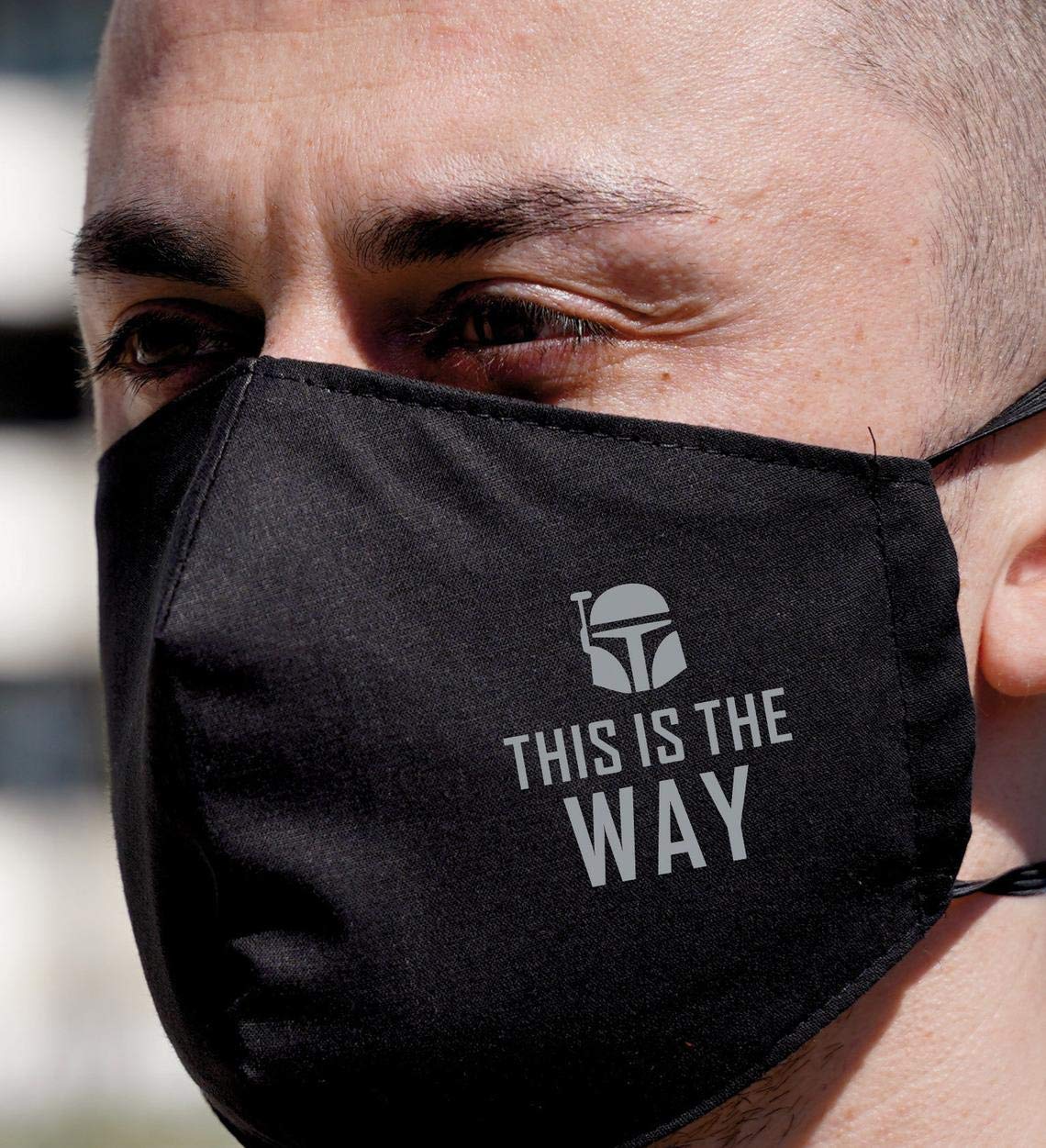 Boom Lab This Is The Way Face Mask - 3-Layer Washable Reusable Around-the-Head Style with Filter Pocket - Silver Edition (Large) - Perfect for Daily Wear, Travel & Outdoor Activities
