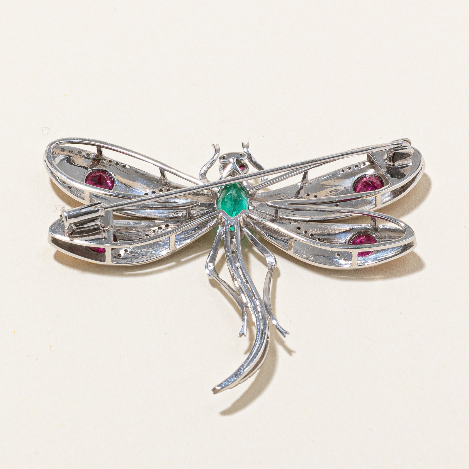 18K Gold Multi-Gemstone Dragonfly Brooch - 1.25ct Emerald, 1.60ctw Topaz, 0.04ctw Ruby & 0.50ctw Diamond - Elegant Jewelry Gift for Women, Perfect for Weddings, Parties & Special Occasions