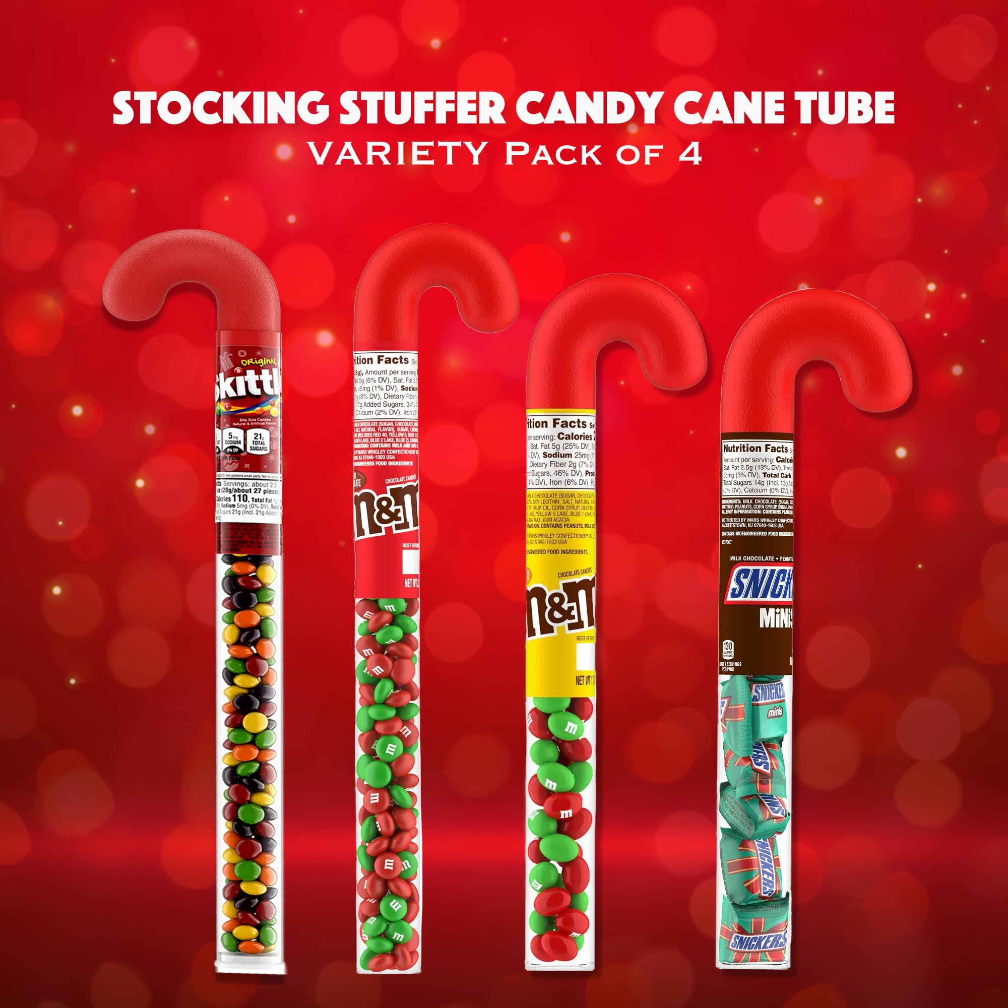 Christmas Candy Variety Pack - 4 Tubes with Milk, Peanut, Caramel & Fruit Candies | Stocking Stuffers for Kids Holiday Gifts