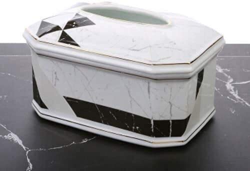 Rustic Ceramic Tissue Box Cover with Marble Pattern & Gold Accents - Farmhouse Decor for Living Room, Dining Table, Coffee Table & Desktop Storage - Small Size | Perfect for Home, Office & Gift Giving