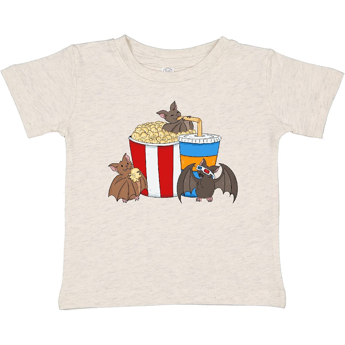 Movie Loving Bats with Popcorn and Soda Baby T-Shirt - Cute Bat Design for Kids & Toddlers - Perfect for Movie Nights, Halloween & Bat Lovers