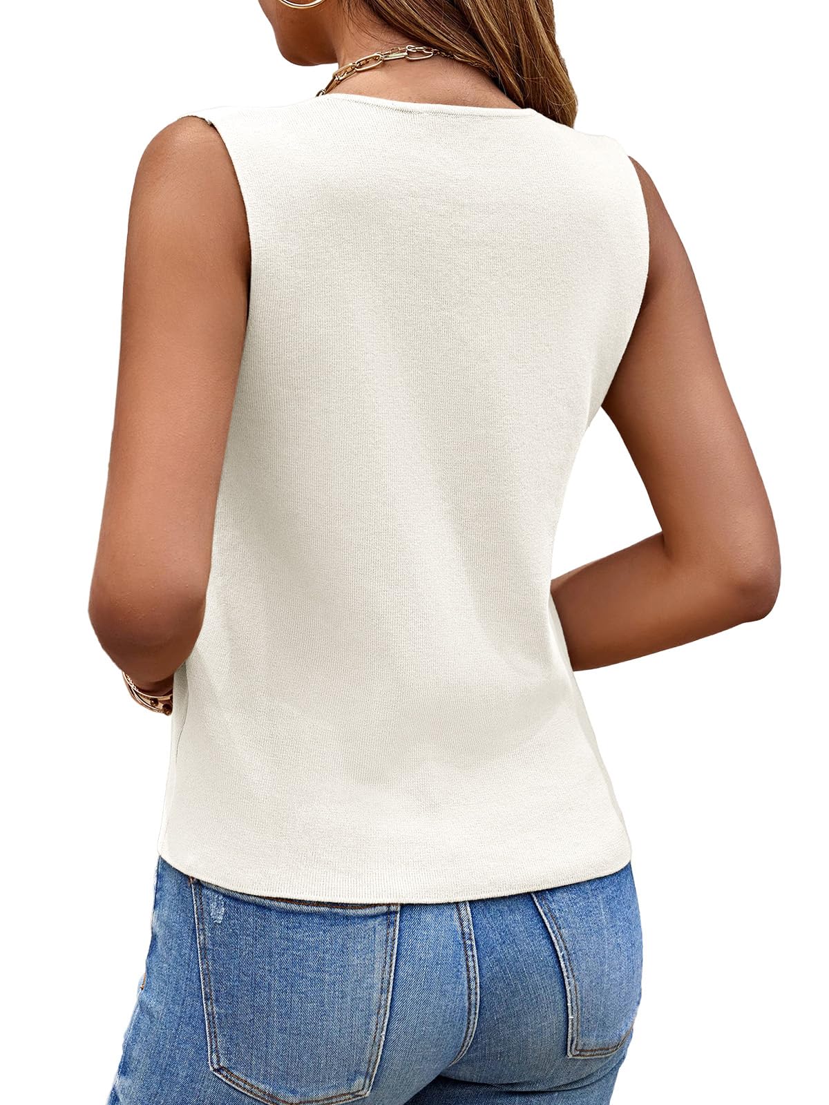 Saodimallsu Women's Sleeveless Sweater Vest - Knit V-Neck Button Cardigan for Spring & Summer | Casual Loose Waistcoat for Office, Travel & Everyday Wear