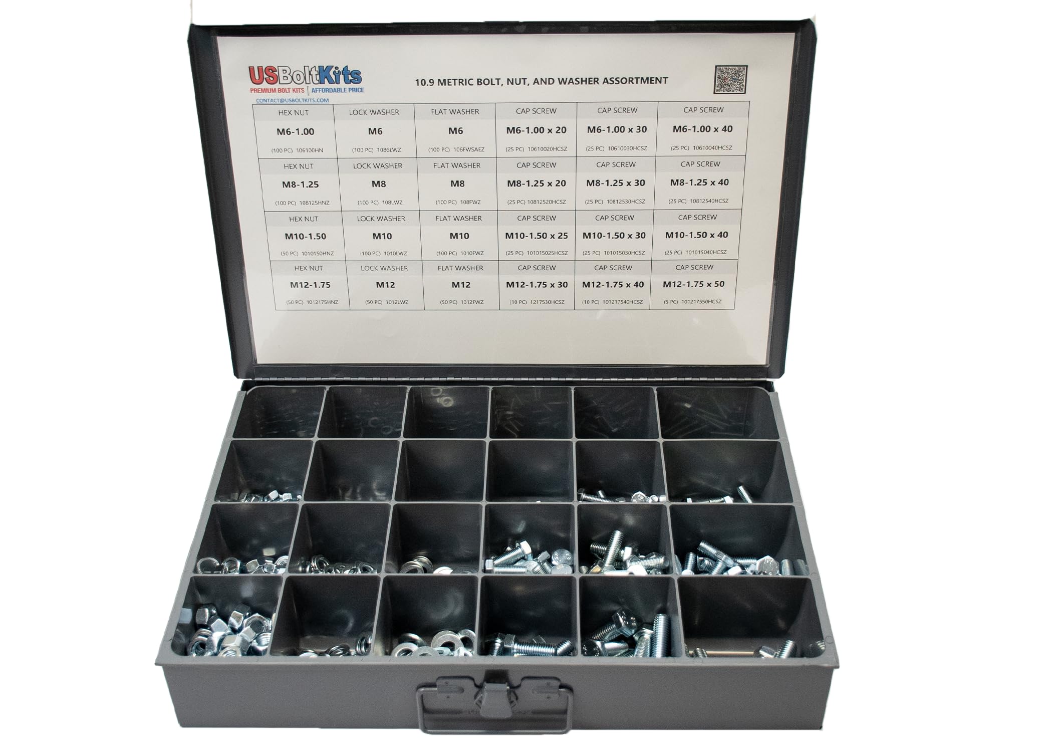 1250 Piece Metric Class 10.9 Coarse Thread Drawer Assortment Kit - High Strength Bolts, Nuts & Washers for Automotive, Machinery & DIY Projects