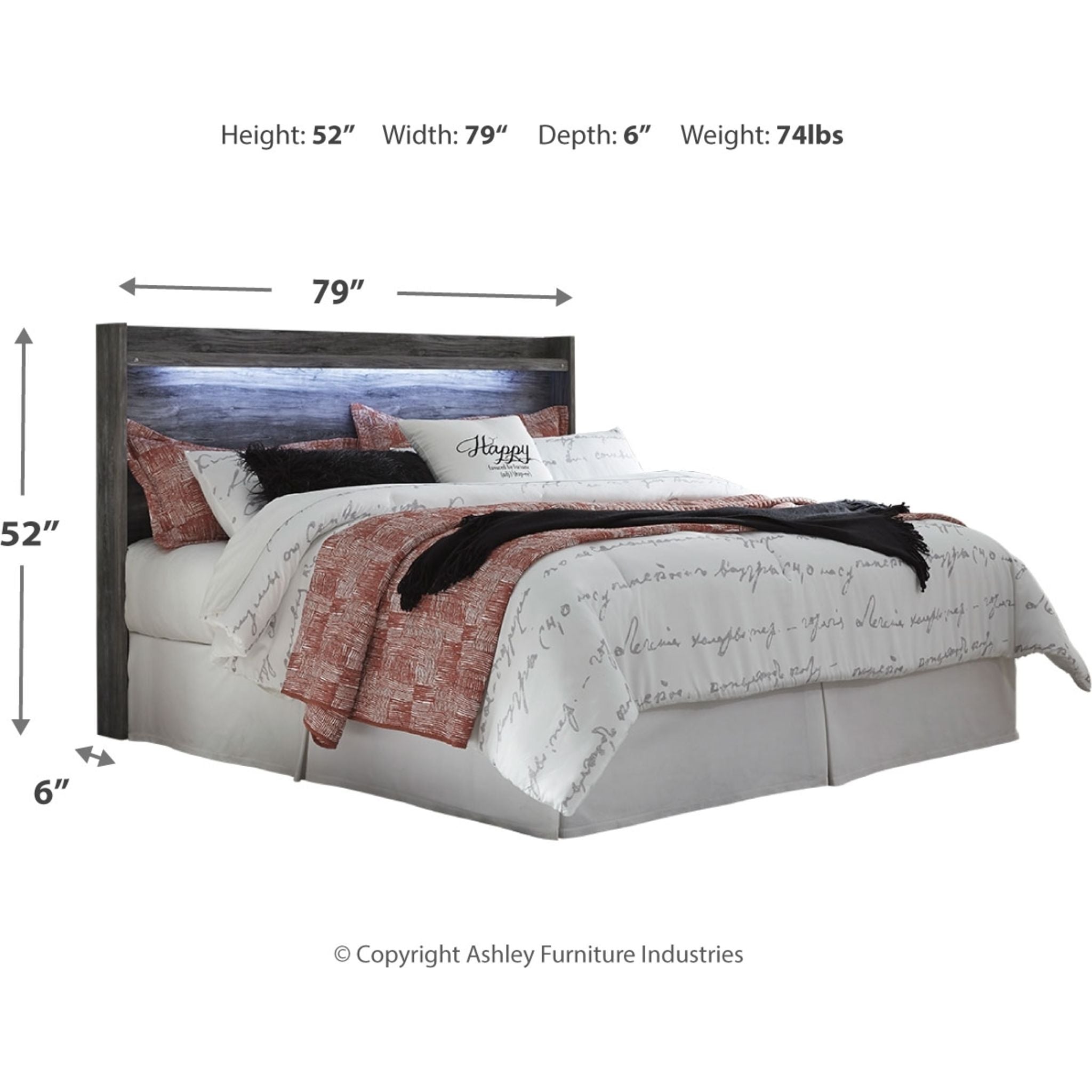 Baystorm King Panel Headboard - Grey Upholstered Bed Frame Headboard for Master Bedroom, Guest Room & Home Decor