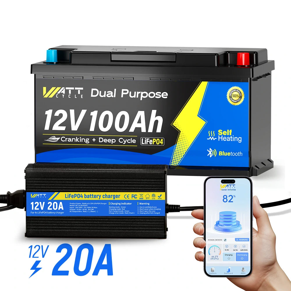 12V 100Ah 1200CCA Deep Cycle Marine Battery with Bluetooth Monitoring - Perfect for Boats, RVs, and Off-Grid Power Systems