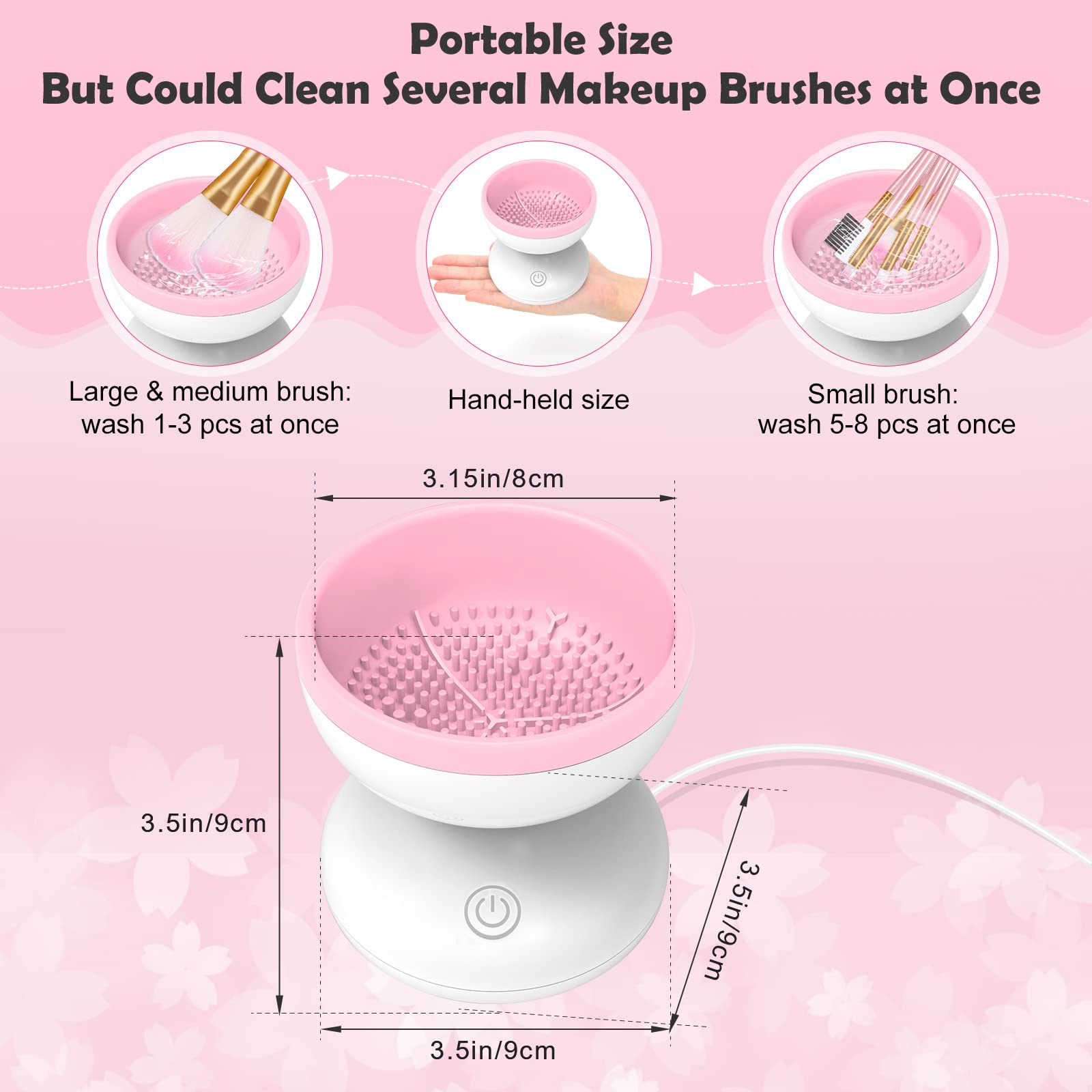 Electric Makeup Brush Cleaner Machine - Automatic Spinner & Dryer for All Brush Sizes, Beauty Blender Washer (Pink) | Fast Cleaning & Drying for Daily Makeup Tools, Professional Salon & Home Use