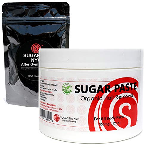 Organic Sugaring Paste & Post-Workout Body Scrub Kit by Sugaring NYC - Natural Hair Removal & Exfoliation for Smooth Skin at Home or Salon Use