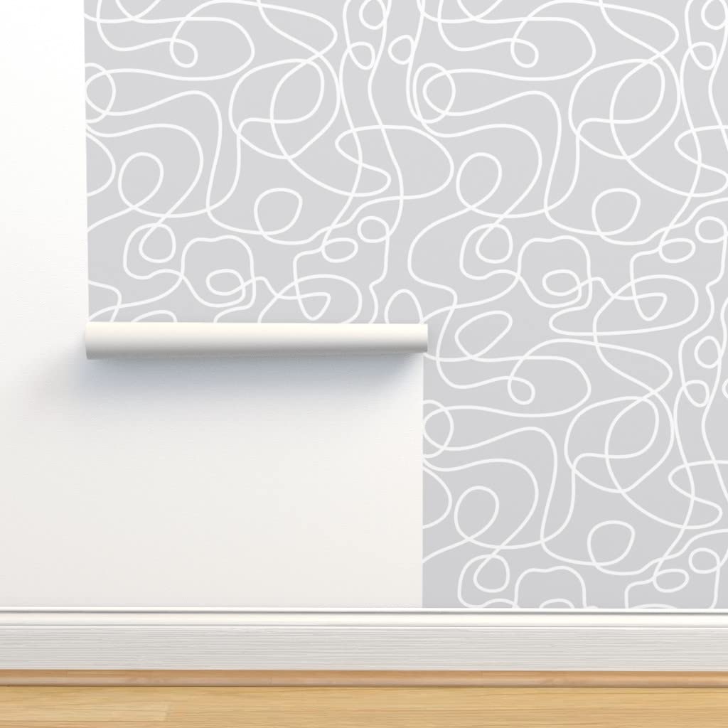Premium Commercial Grade Wallpaper Roll - 27ft x 2ft White Pale Gray Line Art Pattern | Mid Century Modern Scandinavian Abstract Design | Gender Neutral Retro Traditional Wallpaper for Living Room, Bedroom & Office Decor