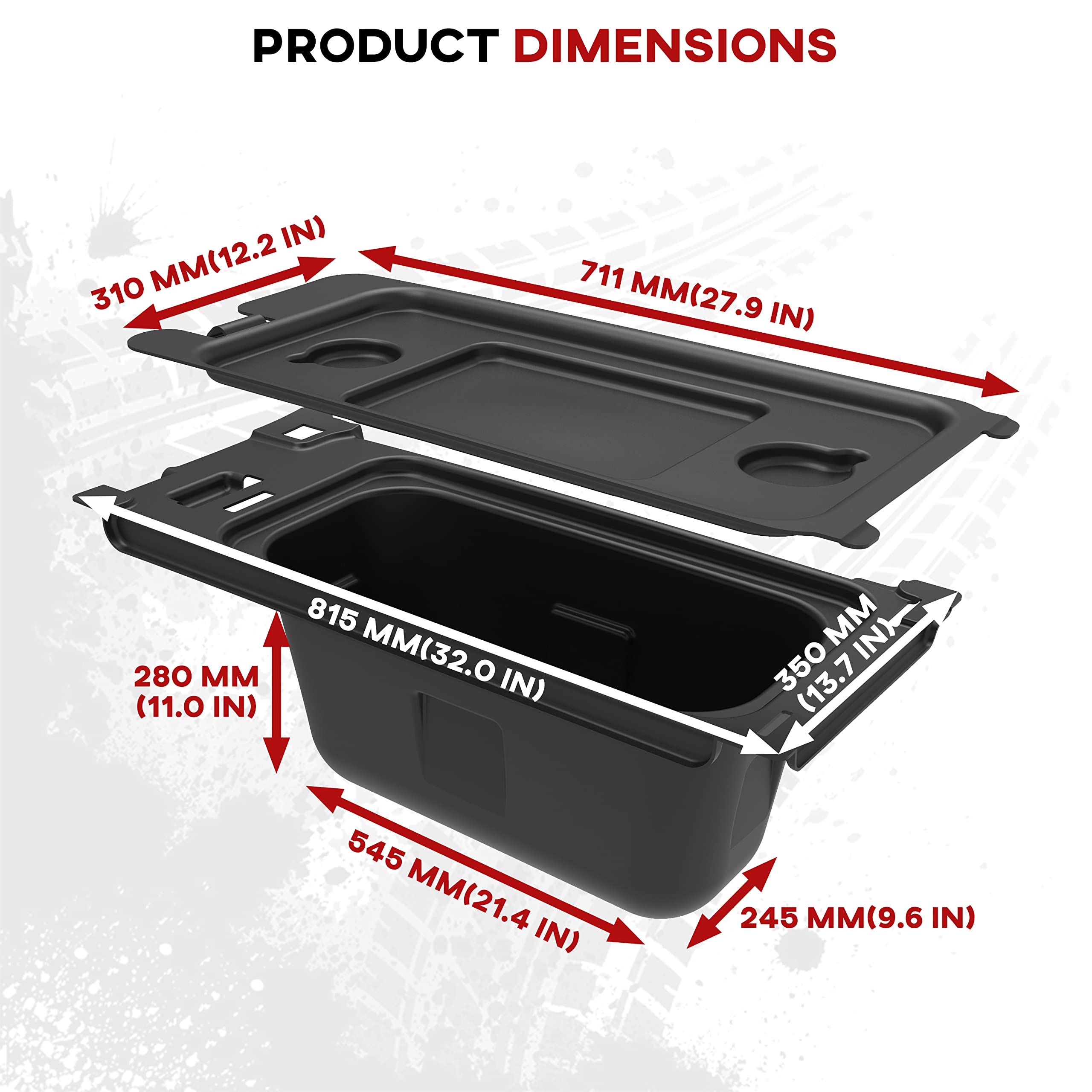 SAUTVS Under Seat Storage Box Organizer Tray for Kawasaki Mule PRO-FX FXR FXT DX DXT (2015-2025) | Replacement for #99994-1463 | Perfect for Tools, Gloves & Off-Road Accessories Storage