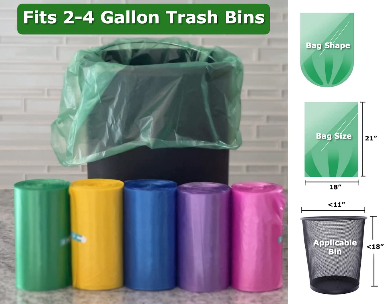 4 Gallon Trash Bags - 200 Count Small Garbage Bags for Bathroom, Office, Kitchen & Home Use | 5 Color Can Liners | Perfect for Waste Bins, Diaper Pails & Small Trash Cans