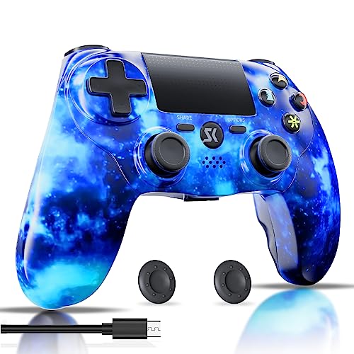 Wireless PS4 Controller for Playstation 4/Slim/Pro - Dual Vibration, 6-Axis Motion Sensor, Touch Pad - Compatible with PC/Android/Mac via USB - Includes 3.5mm Audio Jack & Share Button (Blue) - Perfect for Gaming, Streaming & Multiplayer Sessions