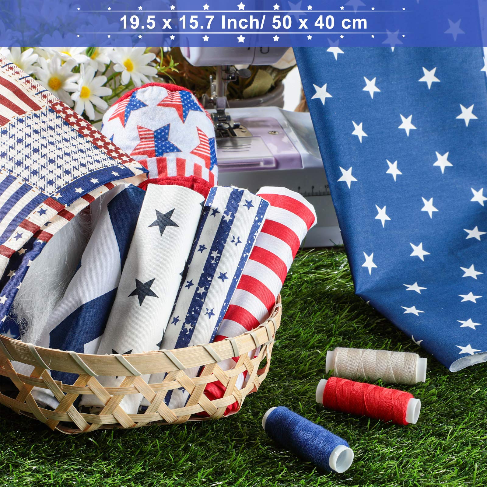 Tatuo 12-Piece Patriotic Fat Quarters Fabric Bundle - 15.7 x 19.6 Inch Stars and Stripes American Flag Print Quilting Material for DIY Sewing, Patchwork, Jeans, and Home Decor | Perfect for 4th of July, Independence Day, Memorial Day Crafts and Projects
