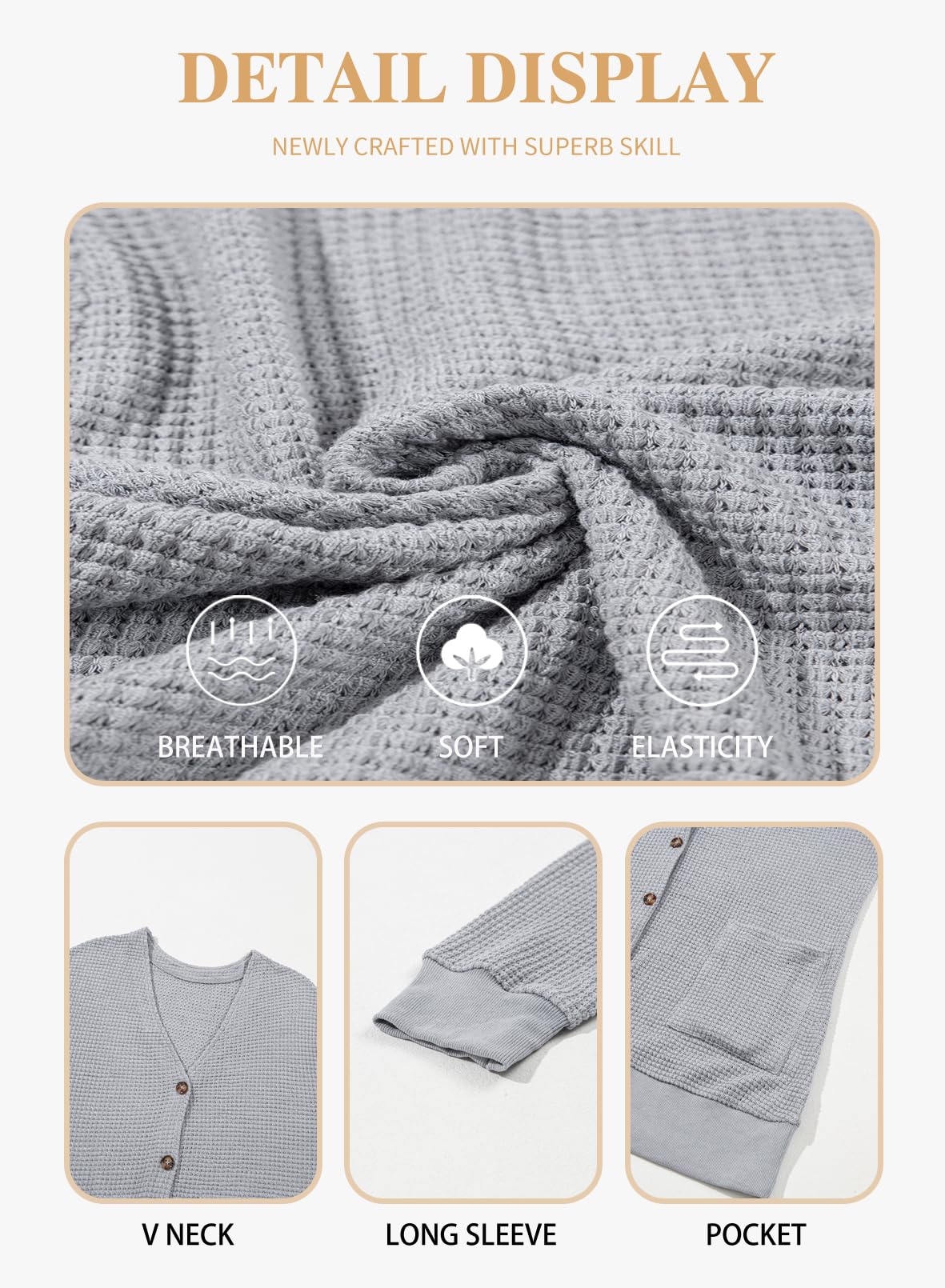 Eytino Women's Plus Size Waffle Knit Cardigan - Long Sleeve Button Front Casual Sweater (1X-5X) for Work, Office & Fall Layering