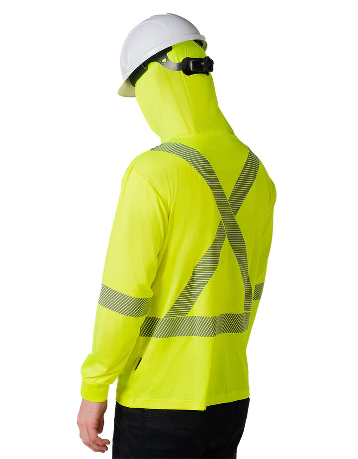 FORCEFIELD Hooded Ultrasoft Technical Long Sleeve Hi-Vis T-Shirt 022 SPXCSA - High Visibility Workwear for Construction & Outdoor Safety