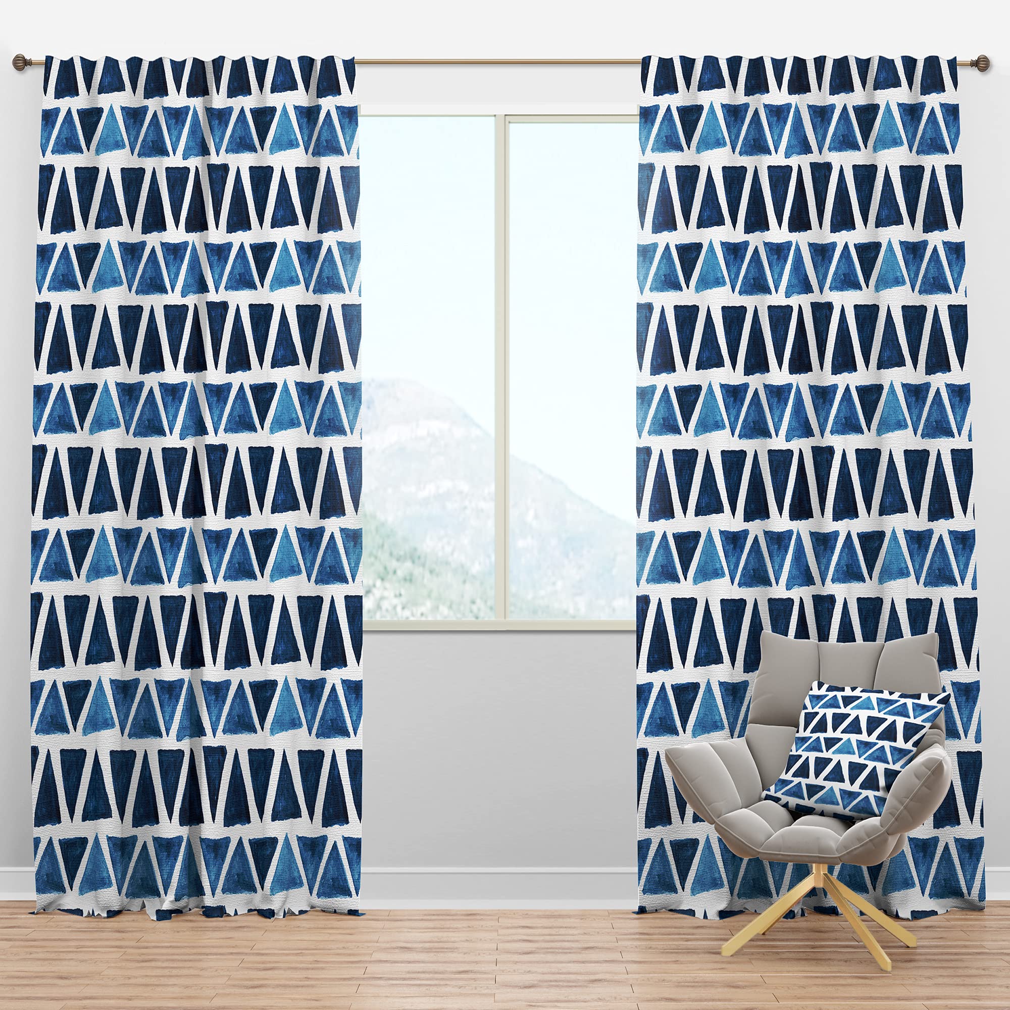 DesignQ Blackout Curtains - Modern Watercolor Blue Triangle Pattern Thermal Insulated Window Drapes for Bedroom & Living Room (52x84, Single Panel) - Perfect for Light Blocking, Privacy & Temperature Control