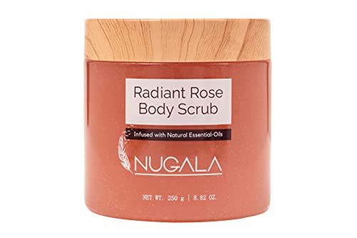 Nugala Radiant Rose Body Scrub - Moisturizing & Exfoliating Body Scrub with Tea Tree Oil, Vitamin C & Aloe Vera (8.82oz) for Soft, Glowing Skin | Perfect for Dry Skin Care & Spa Day at Home